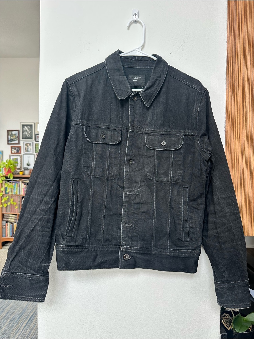 Rag & Bone Men's Black Salvage Denim Jacket - Classic Trucker Style made in USA